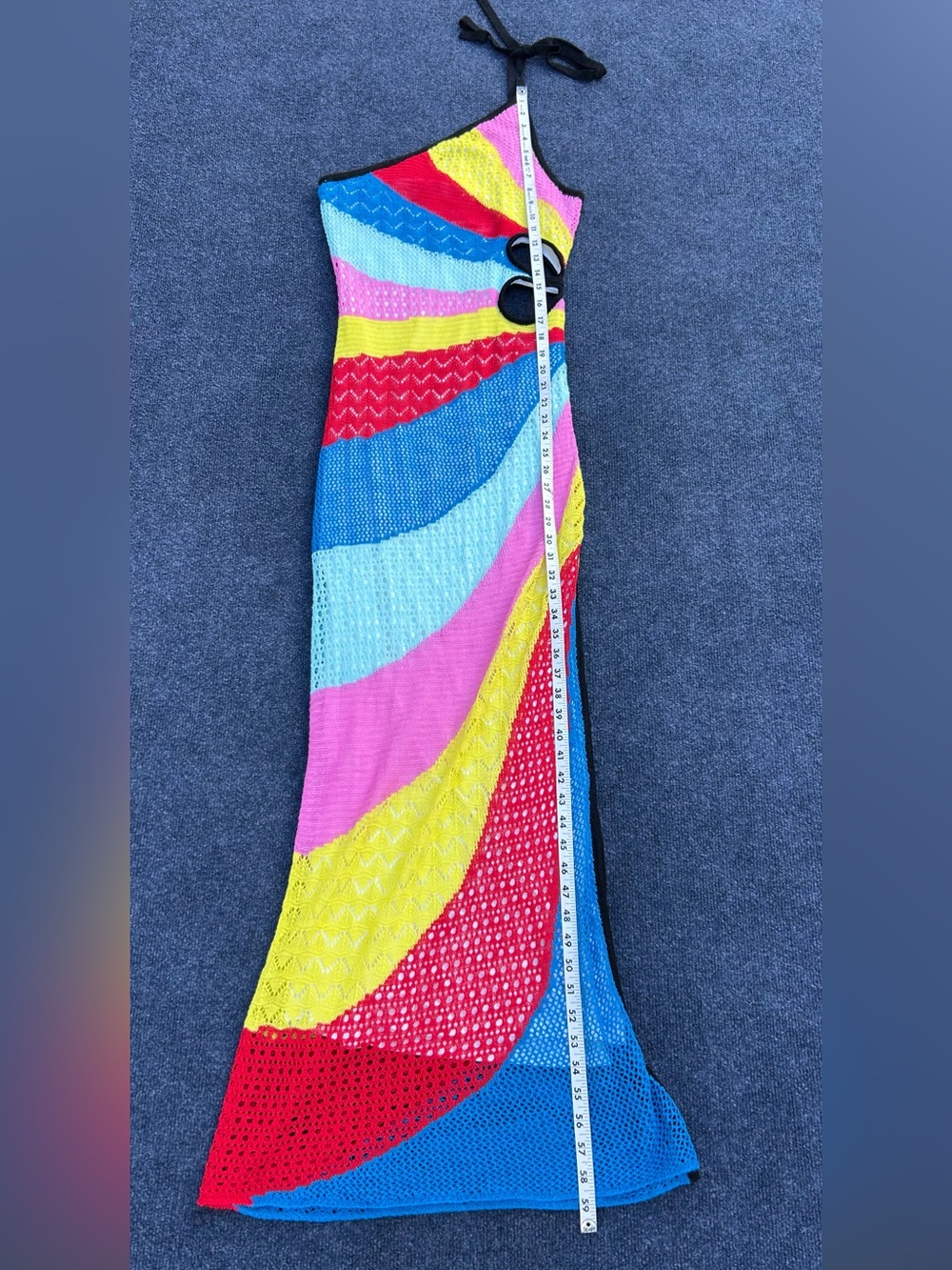 Staud Alpes One-Shoulder Multi-Color Crochet Knit Maxi Dress Rainbow Medium - Picture 14 of 16